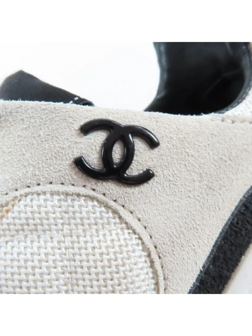 Chanel CC Logo Leather Lace Up Mesh Sneakers Off White 41 - Picture 9 of 13